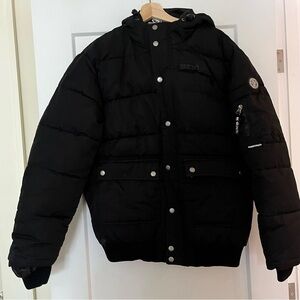 Ecko Puffer Hooded Oversized Black Jacket Medium